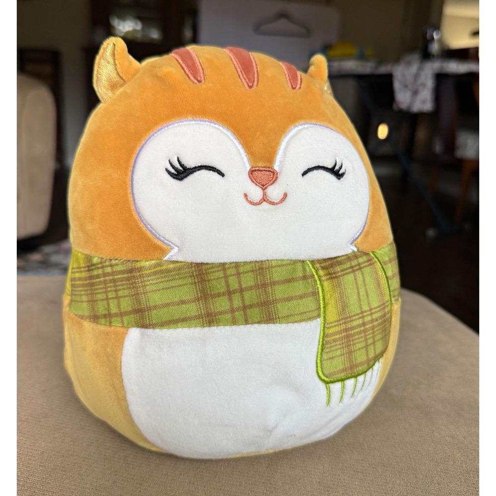 Squishmallows Squirrel Plush Small Green Plaid Scarf Washable 2023 Kellytoy
